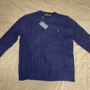 Ralph Lauren Men's Navy Cable Knit Crewneck Sweater